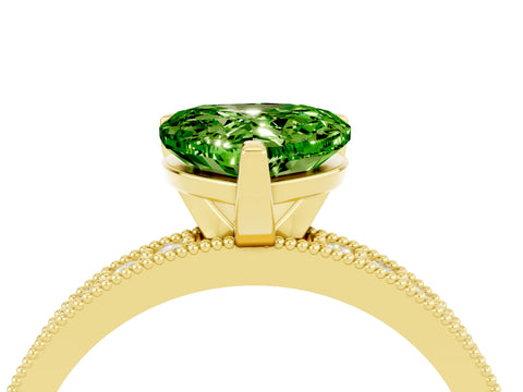 Yellow gold Heart Cut Peridot Milgrain Pavé Engagement Ring with Four-Prong Setting_16