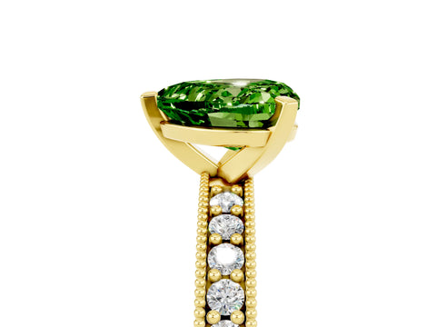 Yellow gold Heart Cut Peridot Milgrain Pavé Engagement Ring with Four-Prong Setting_17