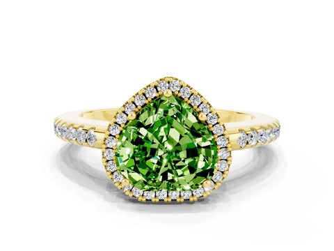 Yellow gold Heart Cut Peridot Pavé Halo Ring with Four-Prong Setting_12