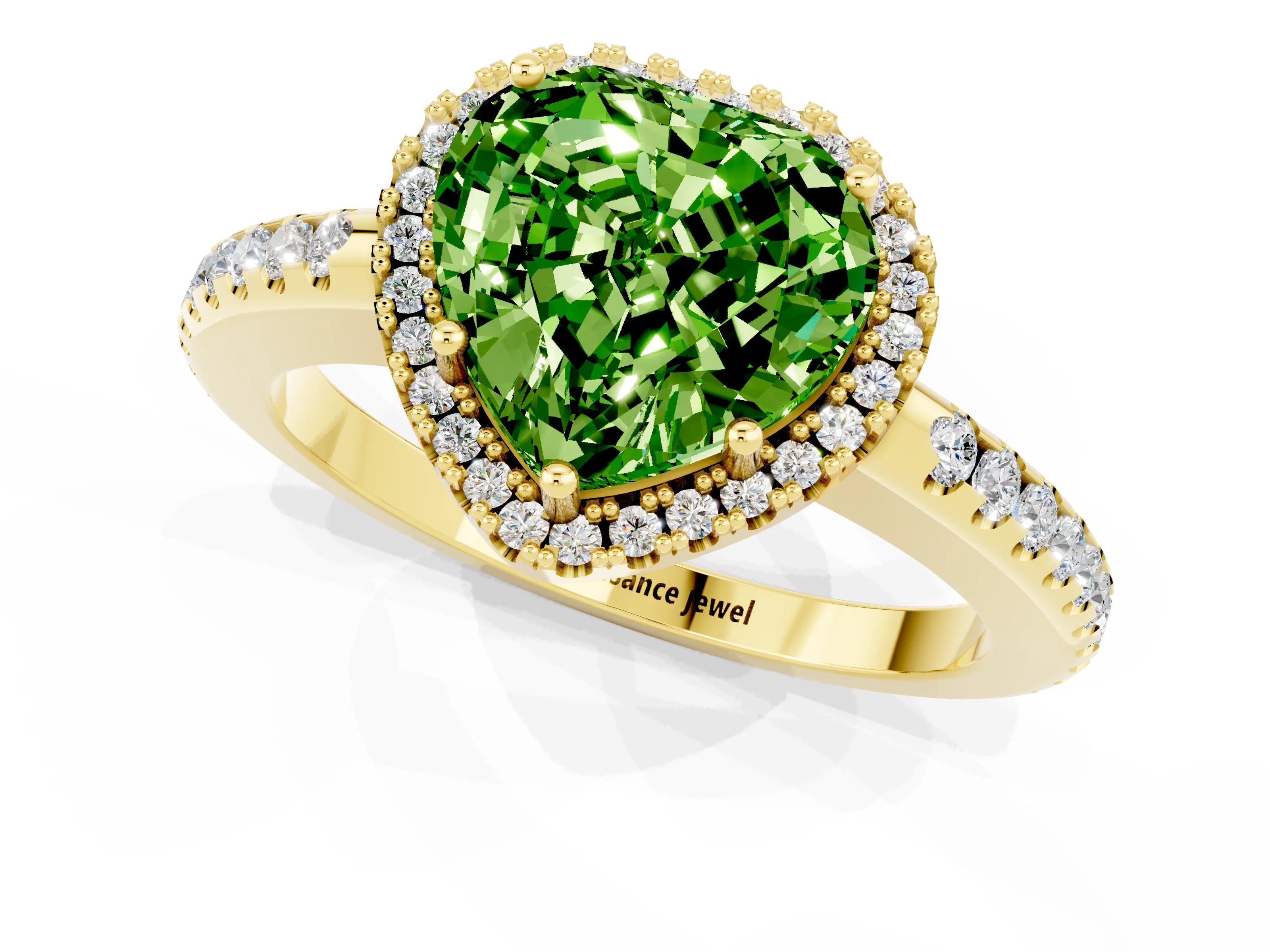 Yellow gold Heart Cut Peridot Pavé Halo Ring with Four-Prong Setting_13