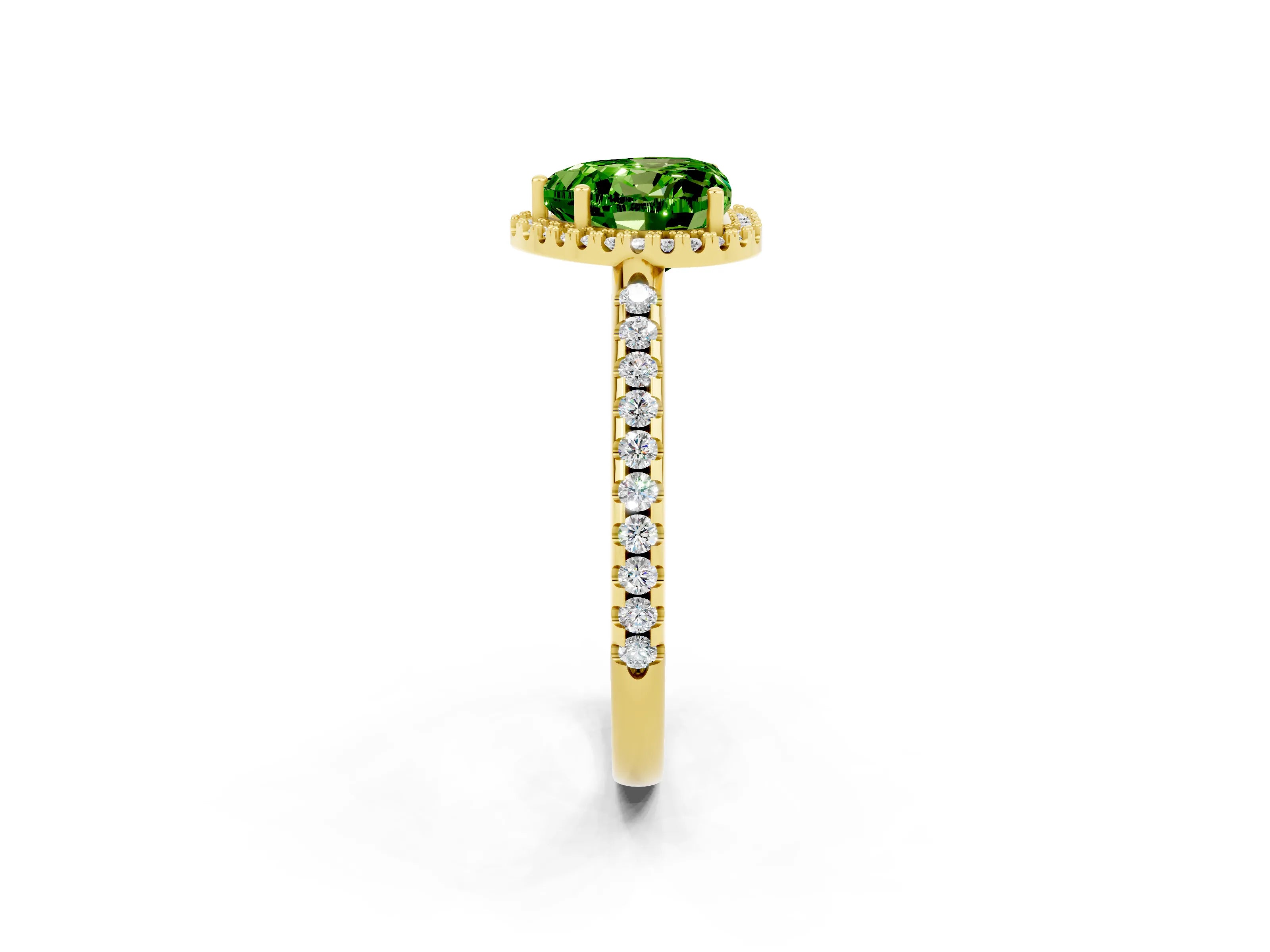 Yellow gold Heart Cut Peridot Pavé Halo Ring with Four-Prong Setting_14