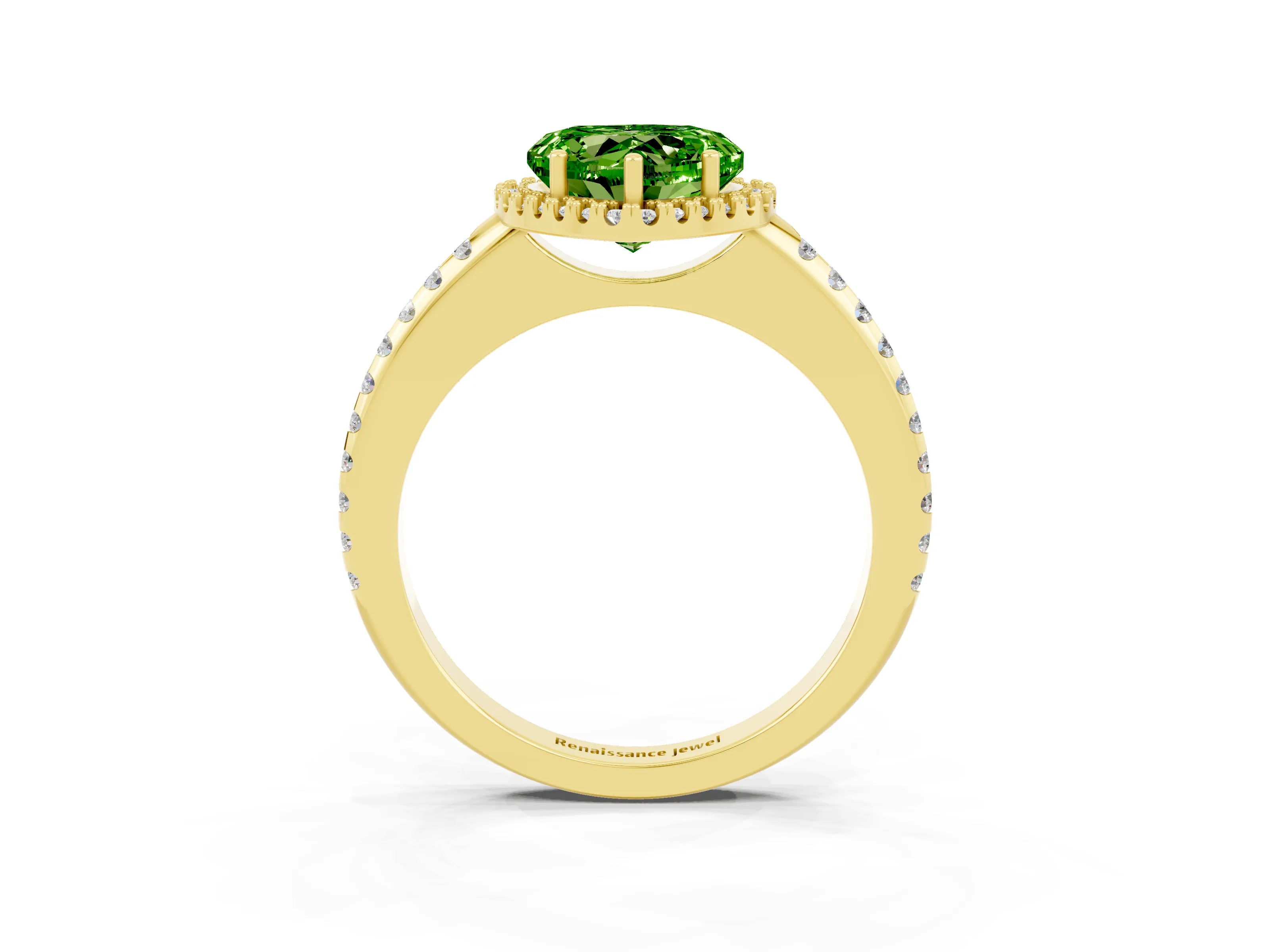 Yellow gold Heart Cut Peridot Pavé Halo Ring with Four-Prong Setting_15