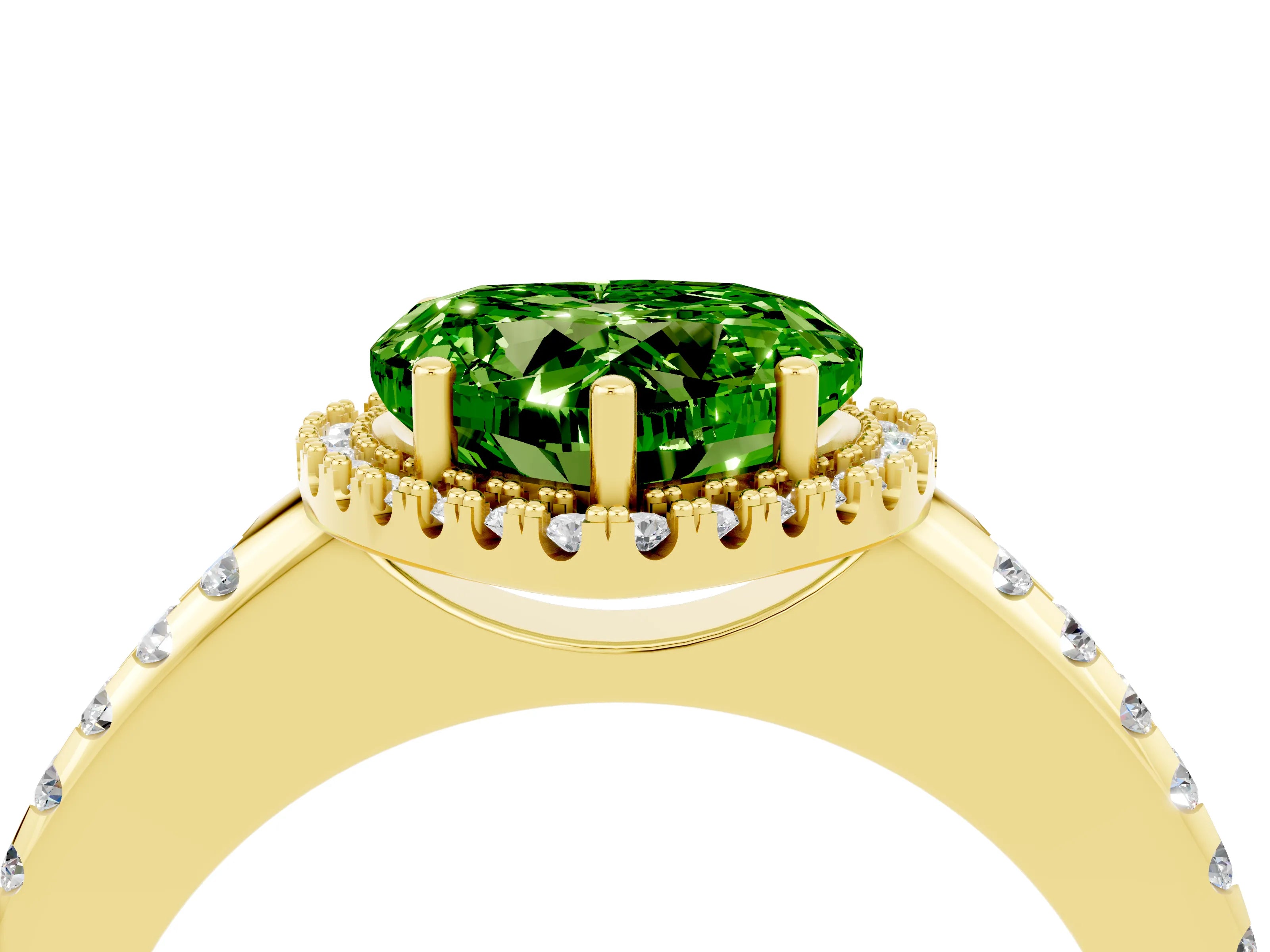Yellow gold Heart Cut Peridot Pavé Halo Ring with Four-Prong Setting_16