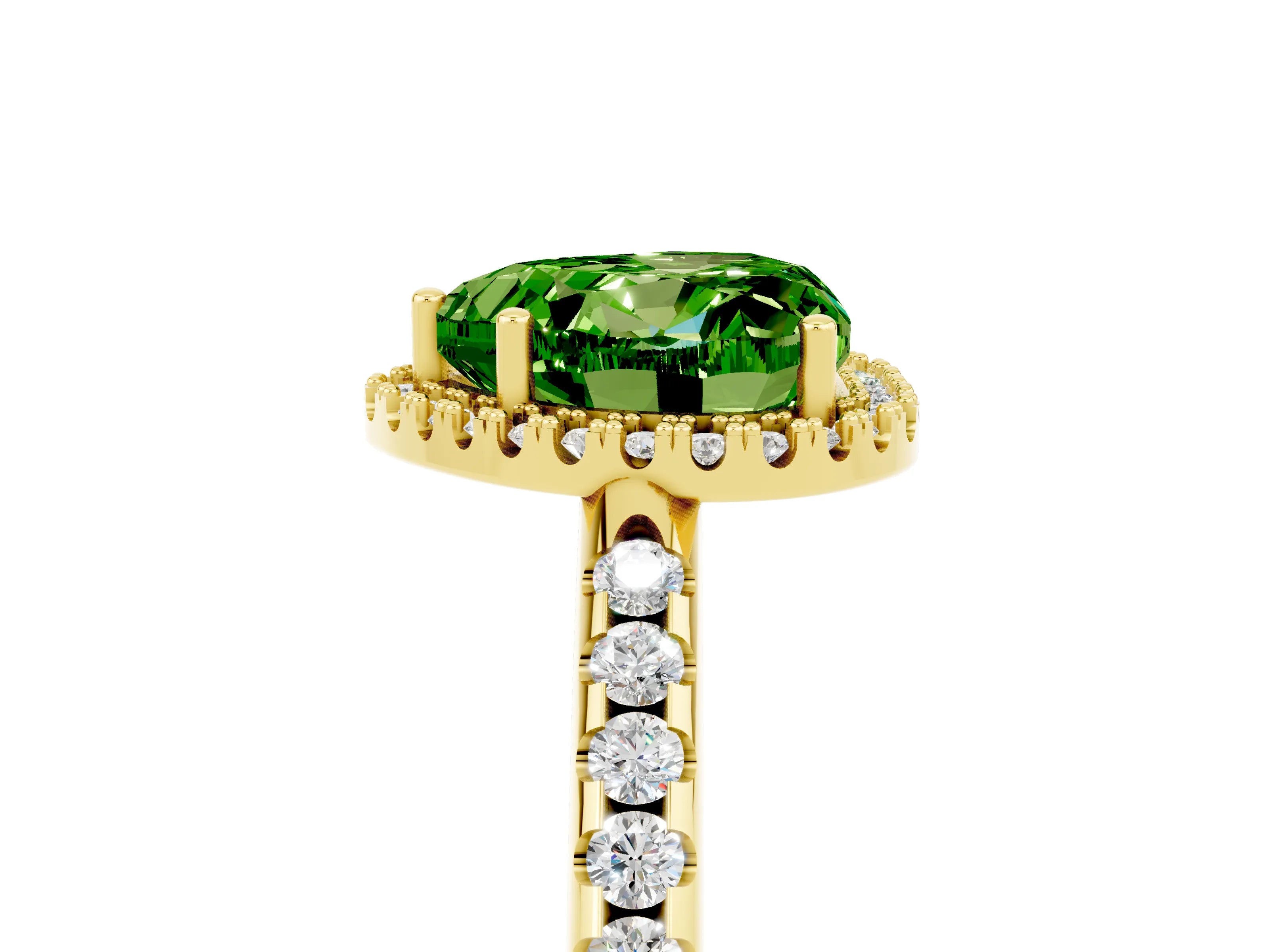 Yellow gold Heart Cut Peridot Pavé Halo Ring with Four-Prong Setting_17