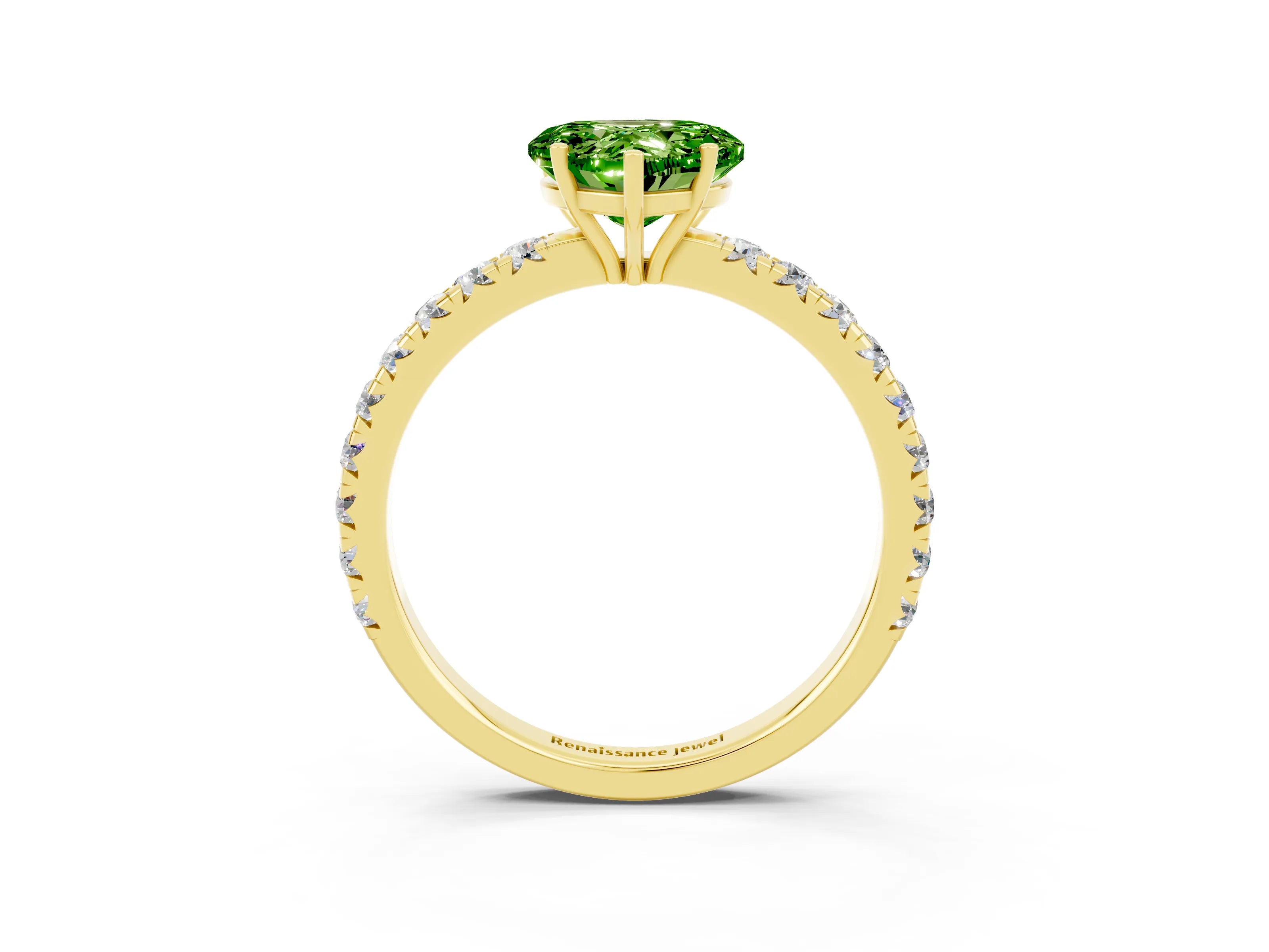 Yellow gold Heart Cut Peridot Pavé Solitaire Engagement Ring with Four-Prong Setting_15