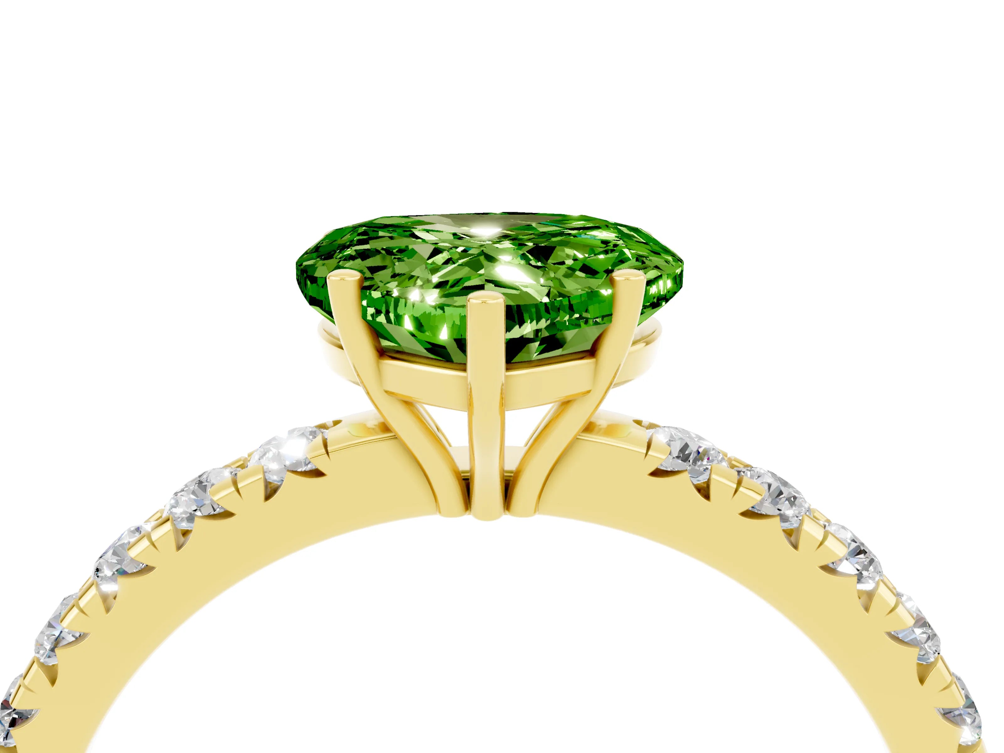 Yellow gold Heart Cut Peridot Pavé Solitaire Engagement Ring with Four-Prong Setting_16