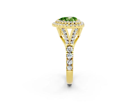 Yellow gold Heart Cut Peridot Pavé Split Shank Double Halo Engagement Ring_2
