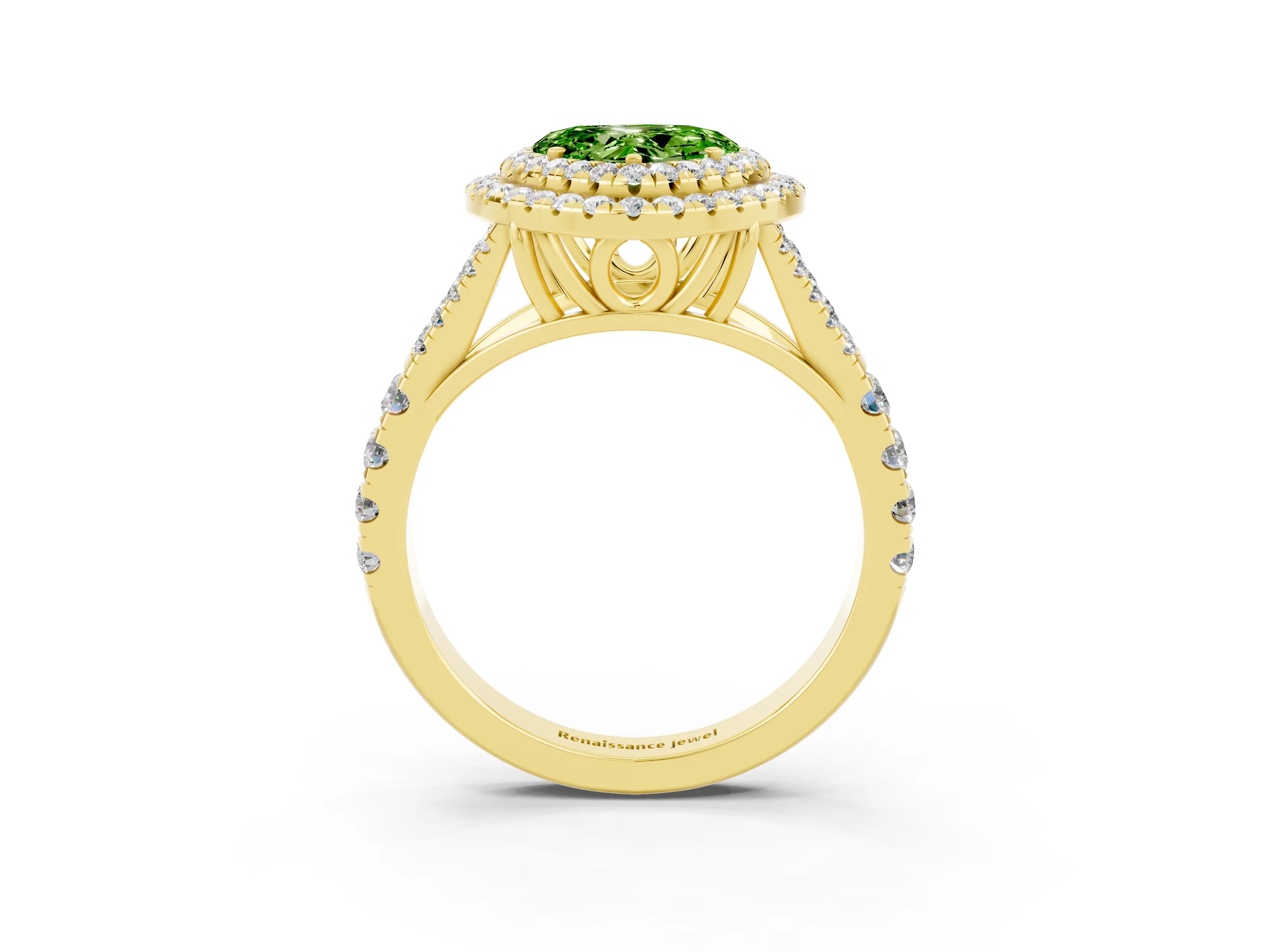 Yellow gold Heart Cut Peridot Pavé Split Shank Double Halo Engagement Ring_3