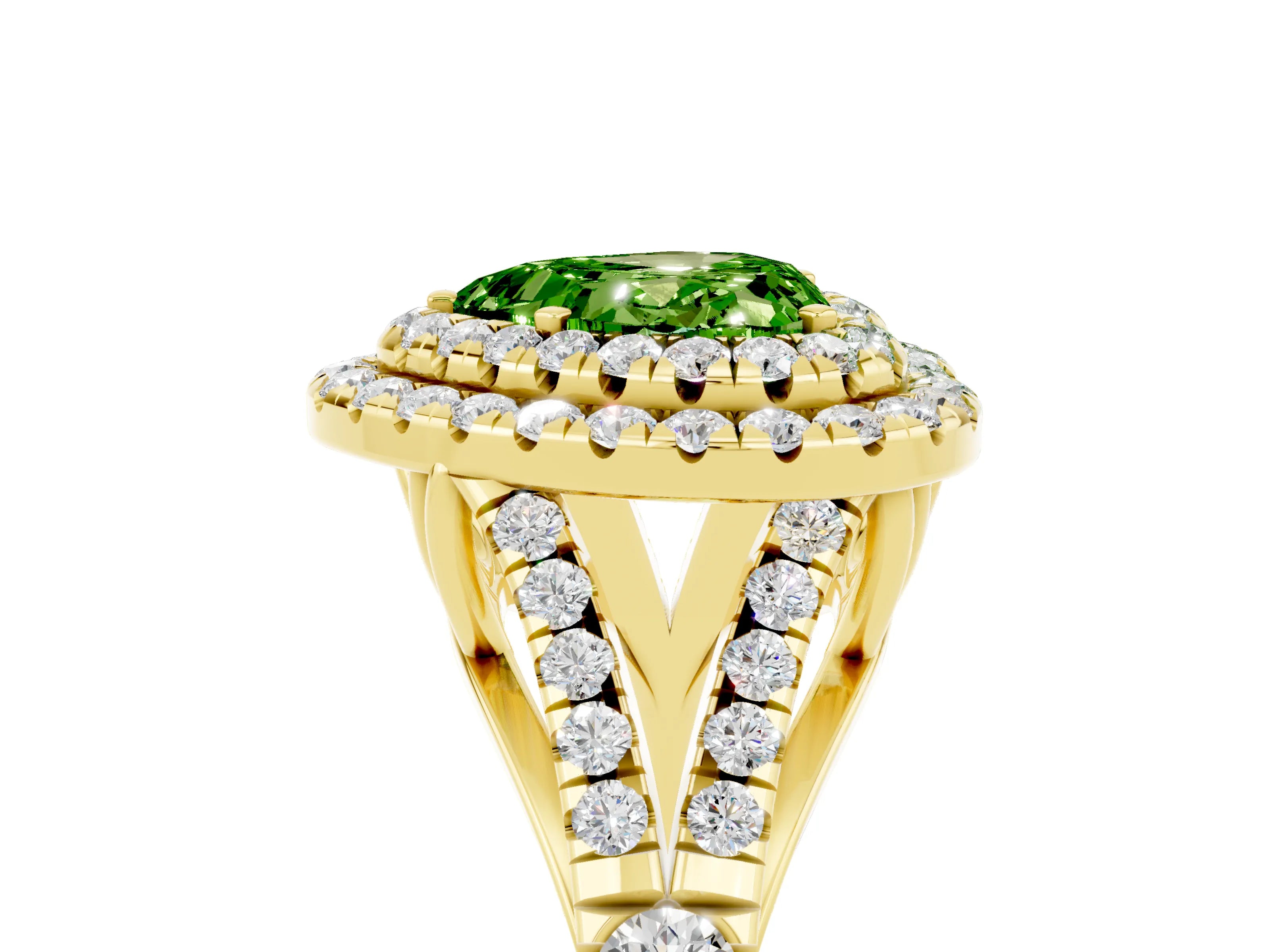 Yellow gold Heart Cut Peridot Pavé Split Shank Double Halo Engagement Ring_5