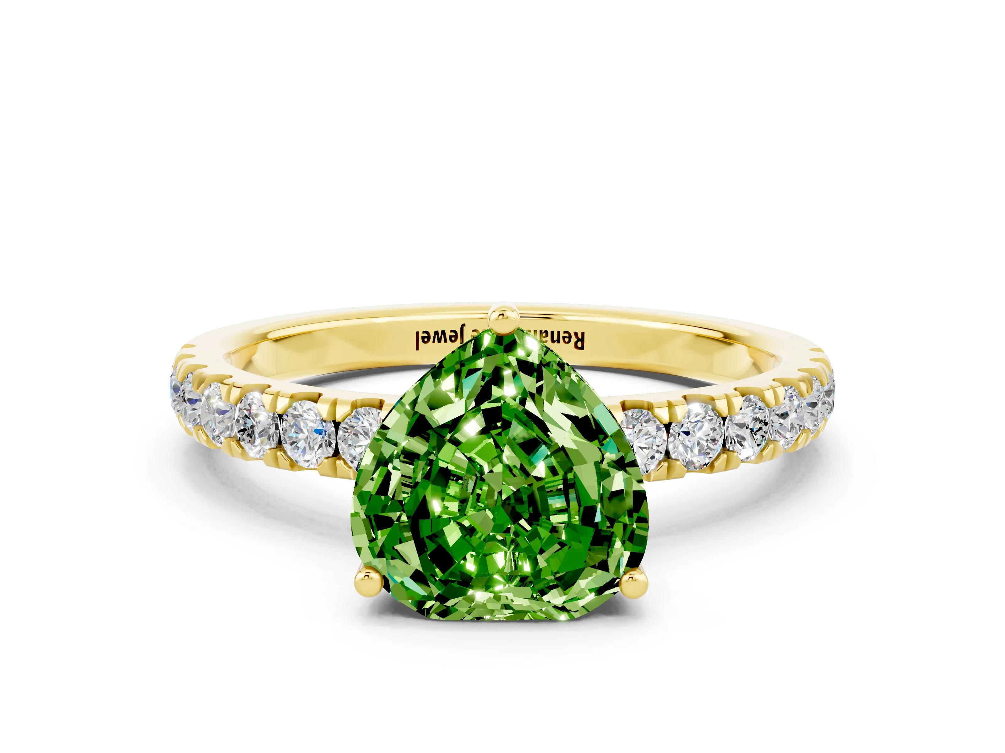 Yellow gold Heart Cut Peridot Pave Band Solitaire Ring with Four-Prong Setting_24