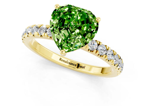 Yellow gold Heart Cut Peridot Pave Band Solitaire Ring with Four-Prong Setting_25