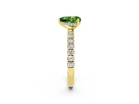 Yellow gold Heart Cut Peridot Pave Band Solitaire Ring with Four-Prong Setting_26