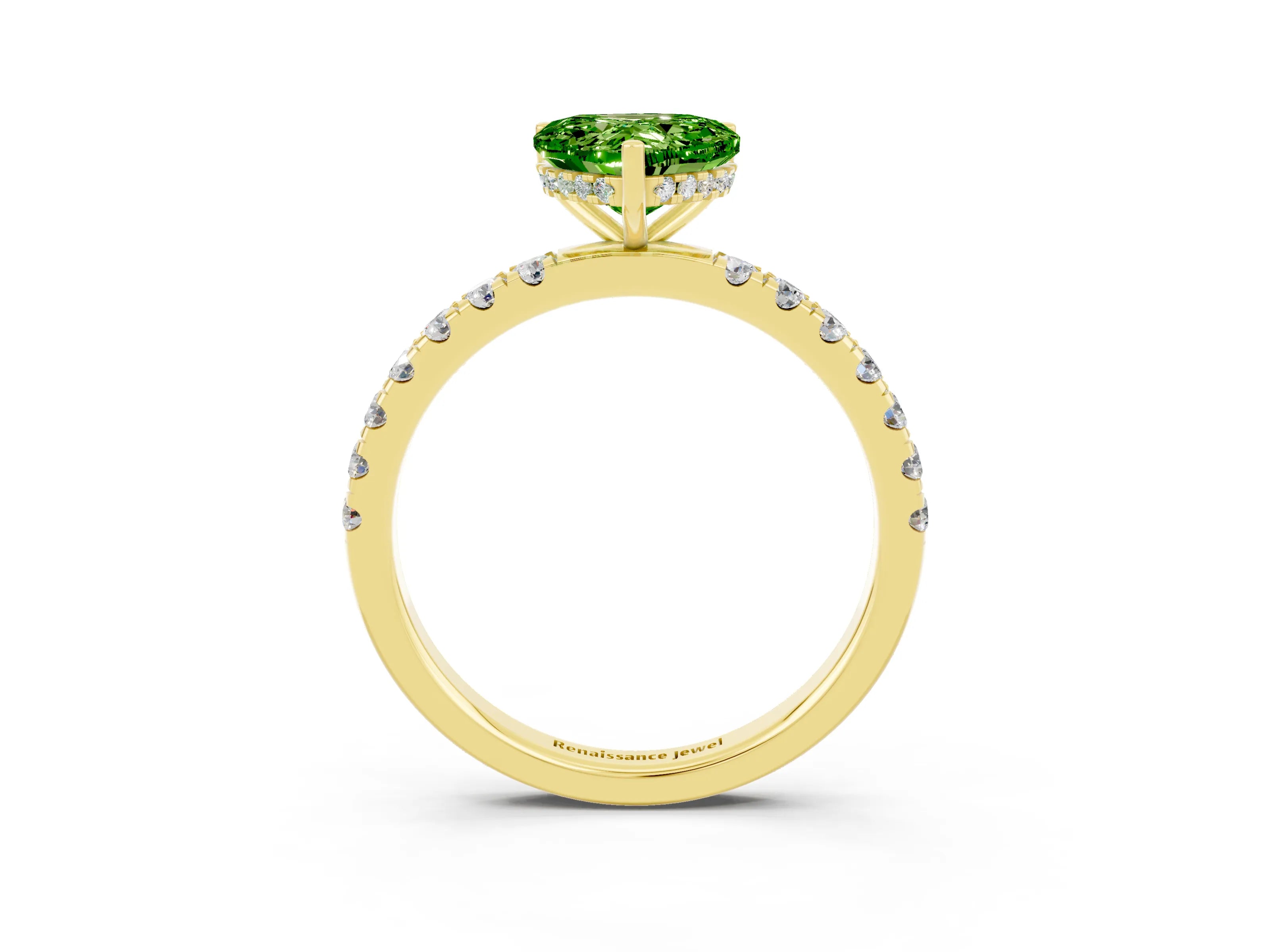 Yellow gold Heart Cut Peridot Pave Band Solitaire Ring with Four-Prong Setting_27