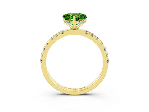 Yellow gold Heart Cut Peridot Pave Band Solitaire Ring with Four-Prong Setting_27