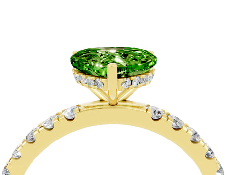 Yellow gold Heart Cut Peridot Pave Band Solitaire Ring with Four-Prong Setting_28