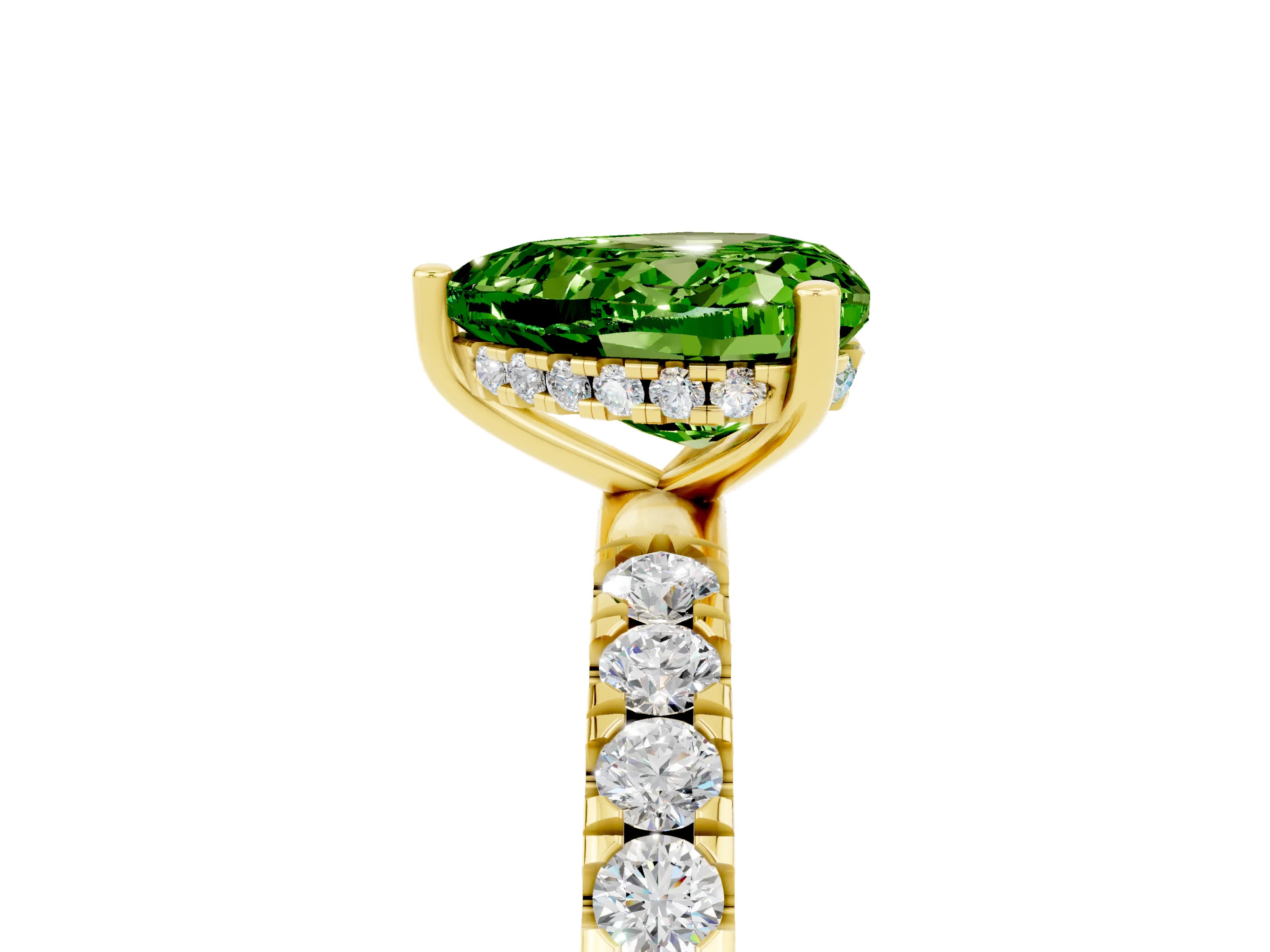 Yellow gold Heart Cut Peridot Pave Band Solitaire Ring with Four-Prong Setting_29