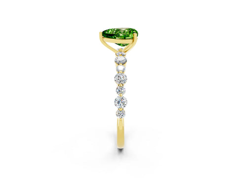 Yellow gold Heart Cut Peridot Prong Set Engagement Ring with Pavé Band_2