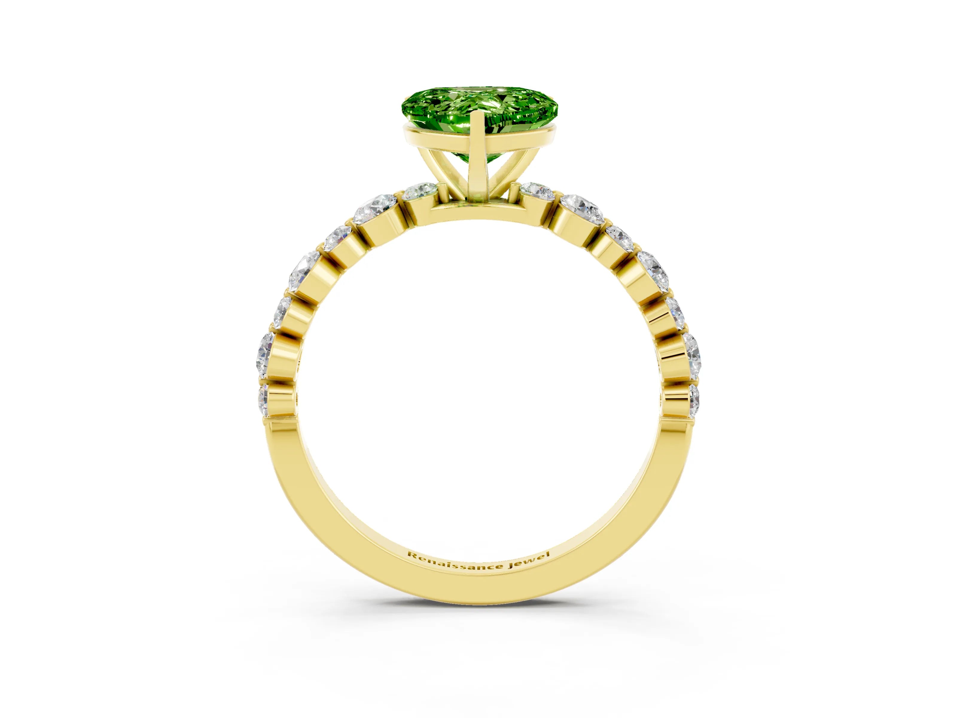 Yellow gold Heart Cut Peridot Prong Set Engagement Ring with Pavé Band_3
