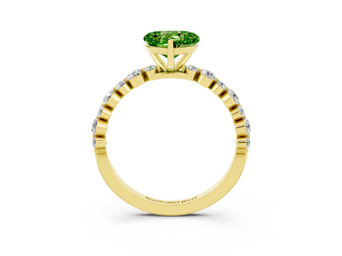 Yellow gold Heart Cut Peridot Prong Set Engagement Ring with Pavé Band_3