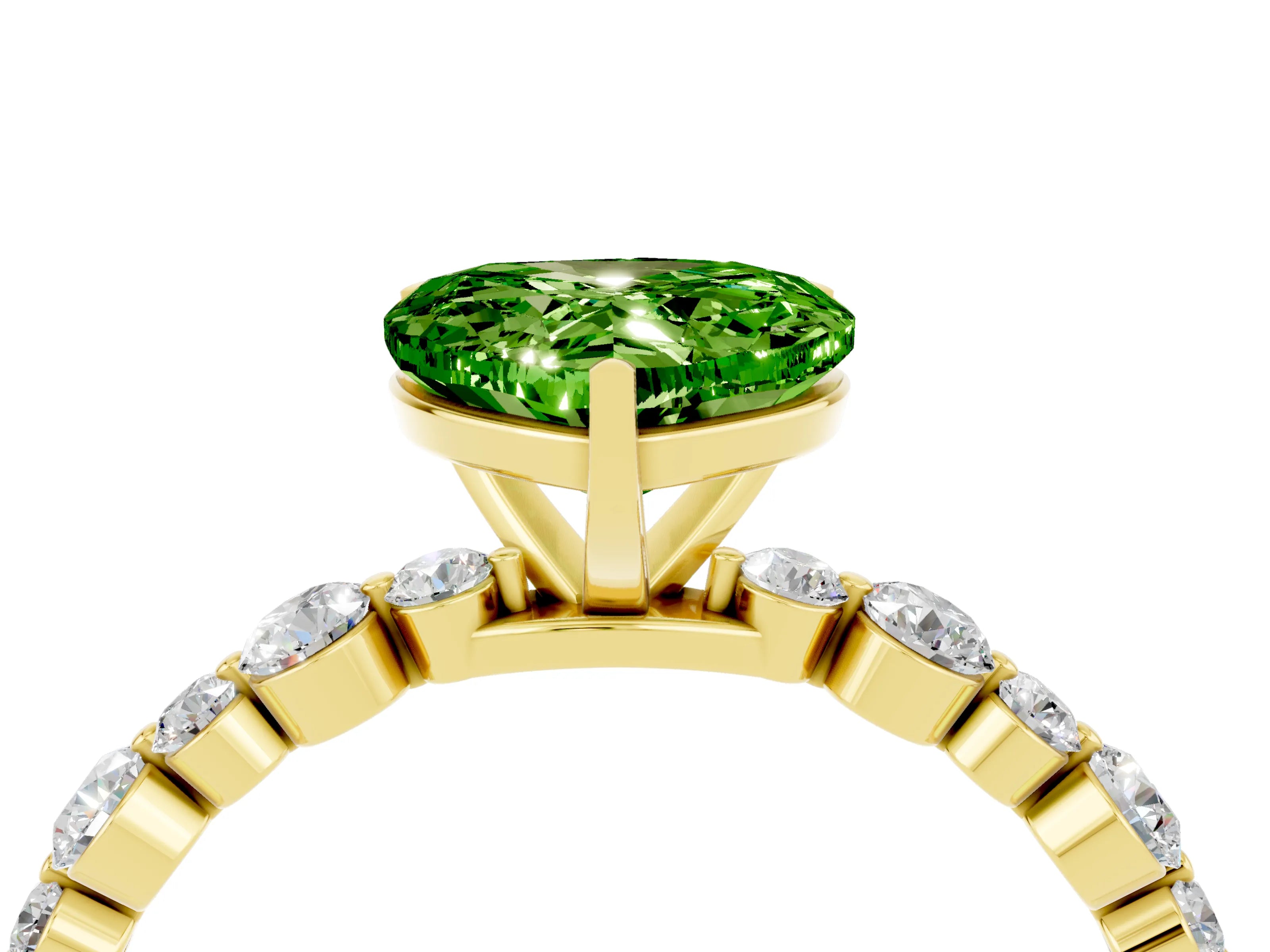 Yellow gold Heart Cut Peridot Prong Set Engagement Ring with Pavé Band_4