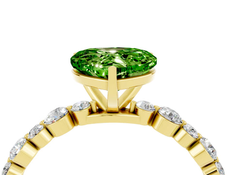 Yellow gold Heart Cut Peridot Prong Set Engagement Ring with Pavé Band_4