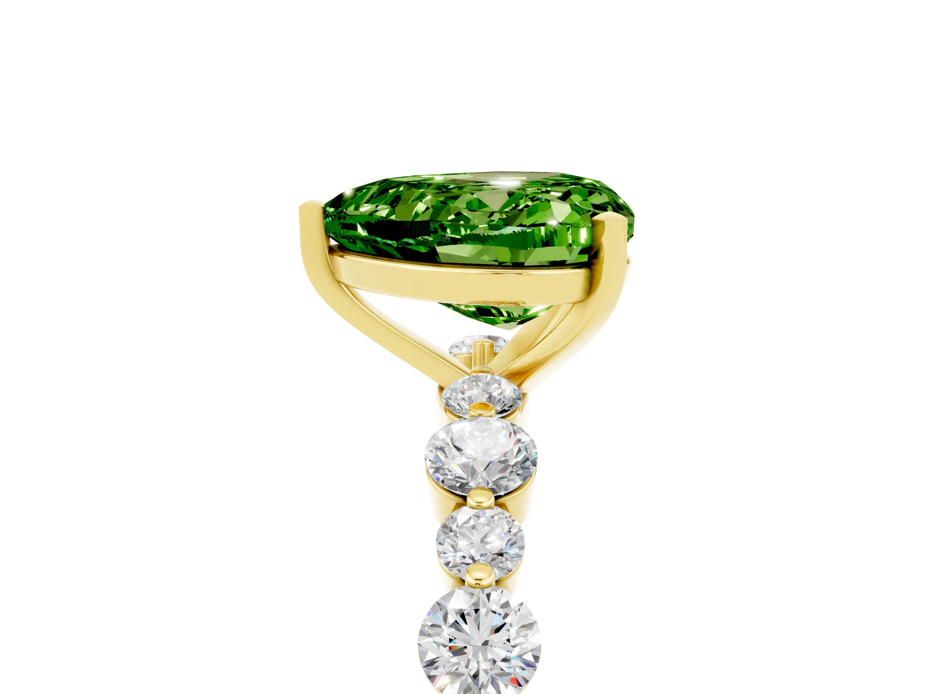 Yellow gold Heart Cut Peridot Prong Set Engagement Ring with Pavé Band_5
