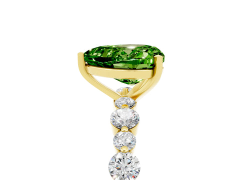 Yellow gold Heart Cut Peridot Prong Set Engagement Ring with Pavé Band_5