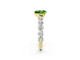 Yellow gold Heart Cut Peridot Prong Setting with Side Stones on a Pave Band_2