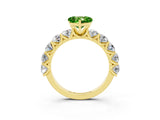 Yellow gold Heart Cut Peridot Prong Setting with Side Stones on a Pave Band_3