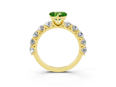 Yellow gold Heart Cut Peridot Prong Setting with Side Stones on a Pave Band_3