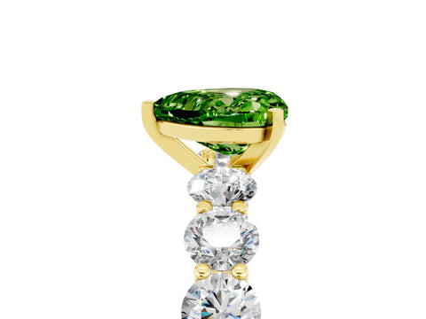 Yellow gold Heart Cut Peridot Prong Setting with Side Stones on a Pave Band_5