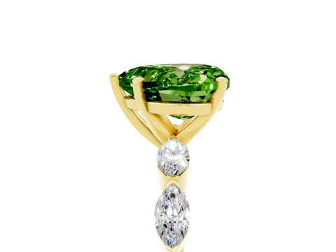 Yellow gold Heart Cut Peridot Ring with Marquise Side Stones and Prong Setting_5