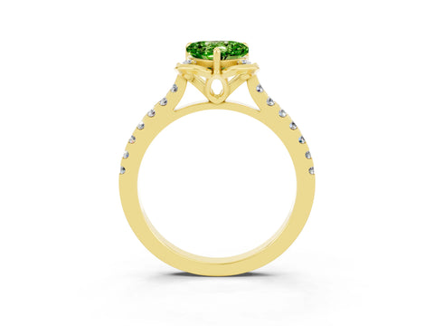 Yellow gold Heart Cut Peridot Ring with Pavé Band and Floral Prong Setting_3