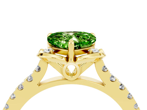 Yellow gold Heart Cut Peridot Ring with Pavé Band and Floral Prong Setting_4