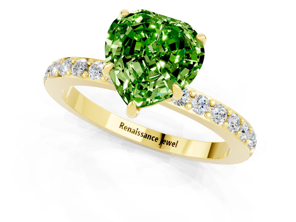 Yellow gold Heart Cut Peridot Pavé Engagement Ring with Round  Accents and Prong Setting