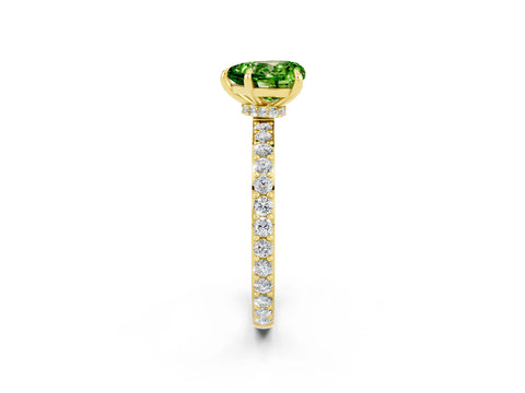 Yellow gold Heart Cut Peridot Ring with Pavé Band and Four-Prong Setting_2