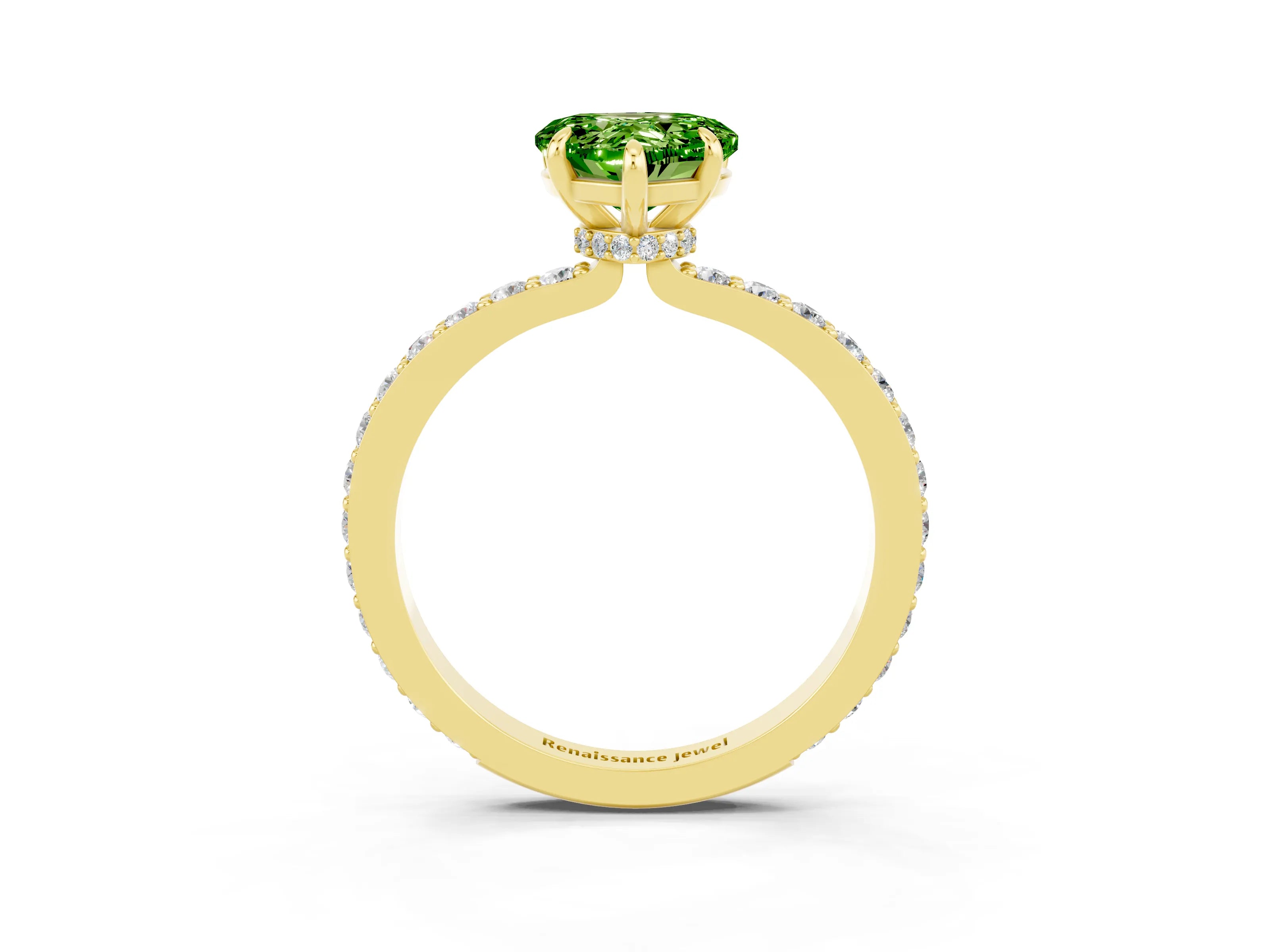 Yellow gold Heart Cut Peridot Ring with Pavé Band and Four-Prong Setting_3