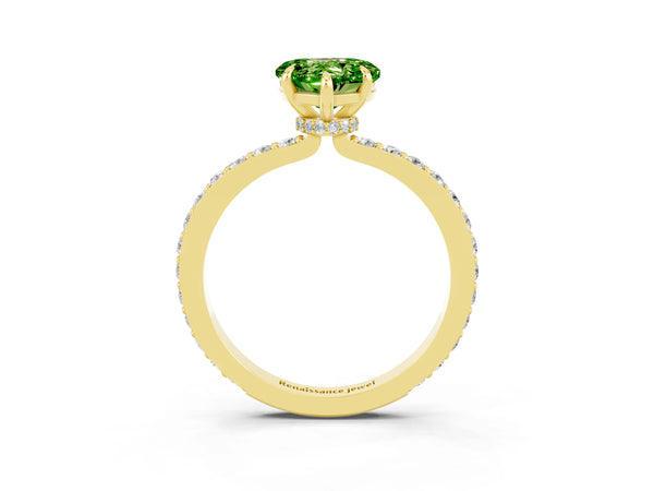 Yellow gold Heart Cut Peridot Pavé Engagement Ring with Round  Accents and Prong Setting
