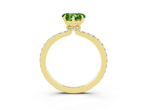 Yellow gold Heart Cut Peridot Ring with Pavé Band and Four-Prong Setting_3