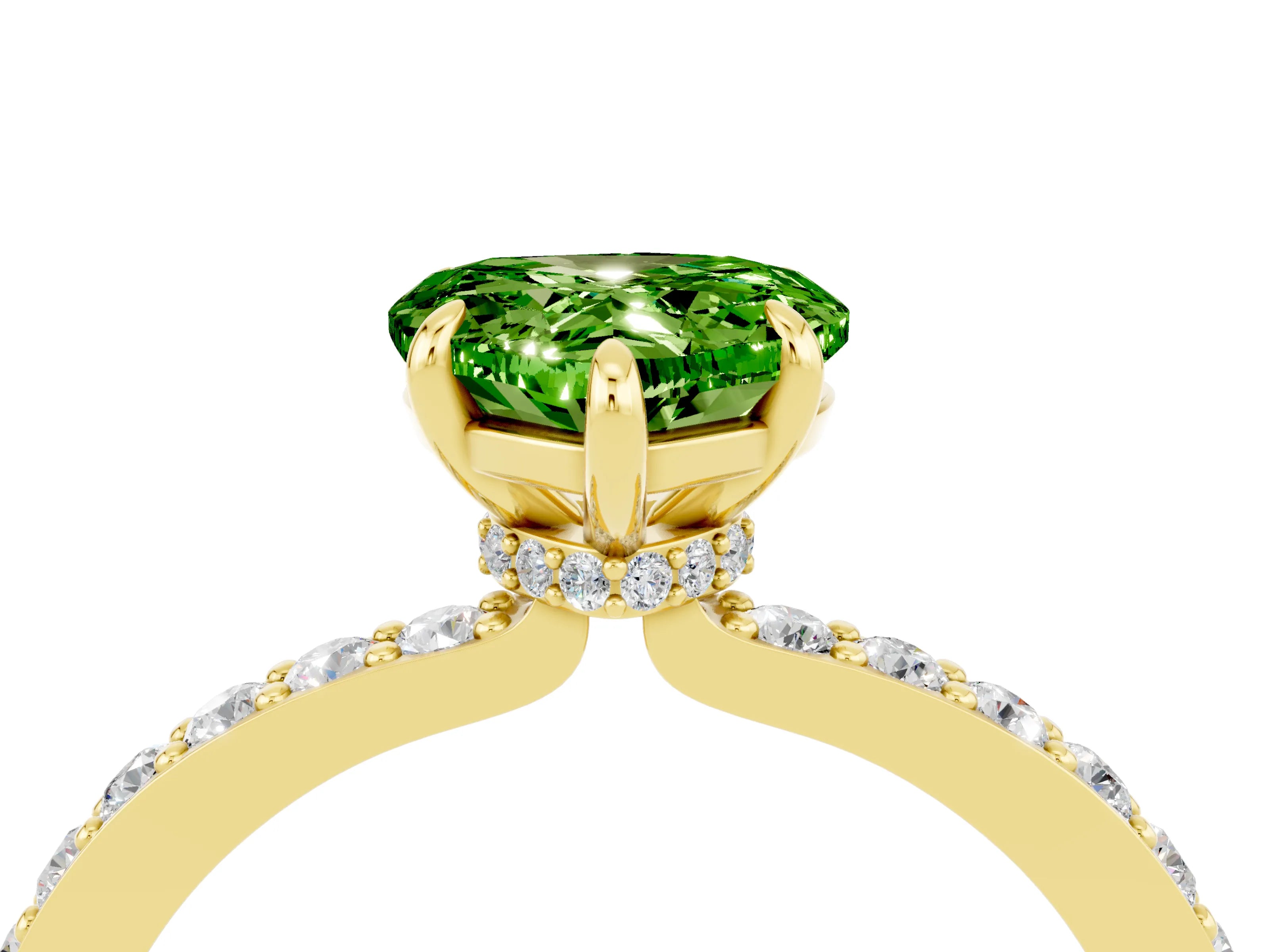 Yellow gold Heart Cut Peridot Ring with Pavé Band and Four-Prong Setting_4