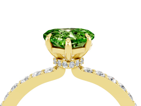 Yellow gold Heart Cut Peridot Ring with Pavé Band and Four-Prong Setting_4