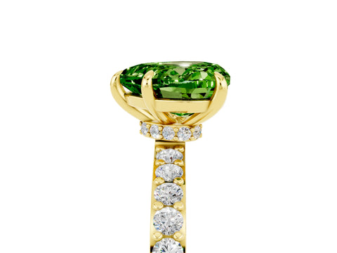 Yellow gold Heart Cut Peridot Ring with Pavé Band and Four-Prong Setting_5