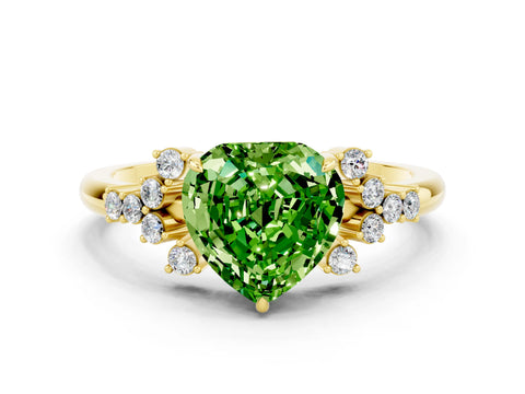 Yellow gold Heart Cut Peridot Ring with Side Stones and Four-Prong Setting_36