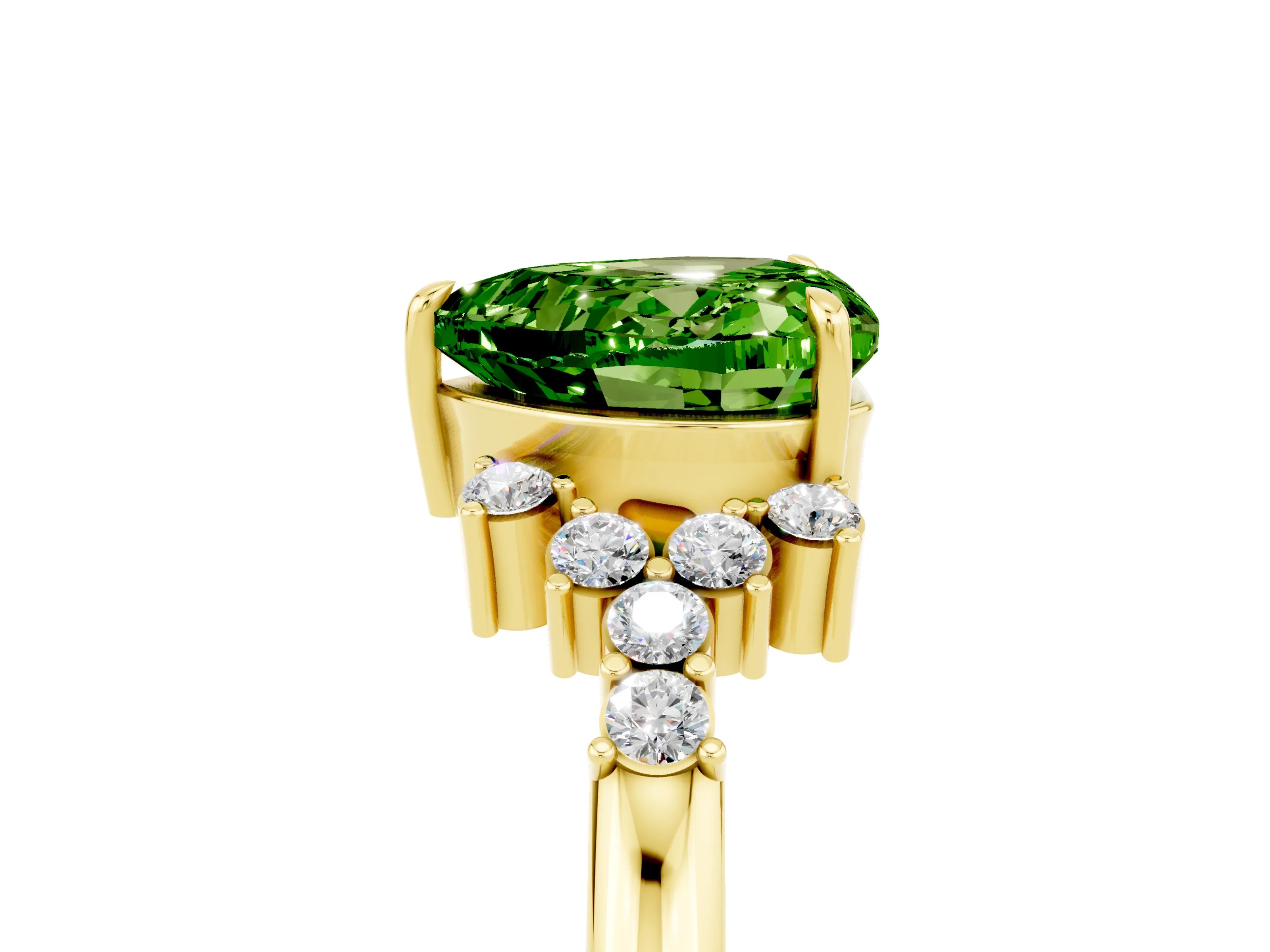 Yellow gold Heart Cut Peridot Ring with Side Stones and Four-Prong Setting_41