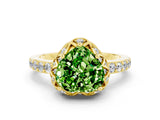 Yellow gold Heart Cut Peridot Scalloped Halo Engagement Ring with Round Shared Prong Band_24
