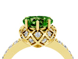 Yellow gold Heart Cut Peridot Scalloped Halo Engagement Ring with Round Shared Prong Band_28