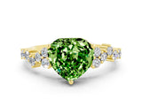 Yellow gold Heart Cut Peridot Scattered Round Accent Ring with Prong Setting_12