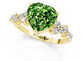 Yellow gold Heart Cut Peridot Scattered Round Accent Ring with Prong Setting_13