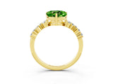 Yellow gold Heart Cut Peridot Scattered Round Accent Ring with Prong Setting_15