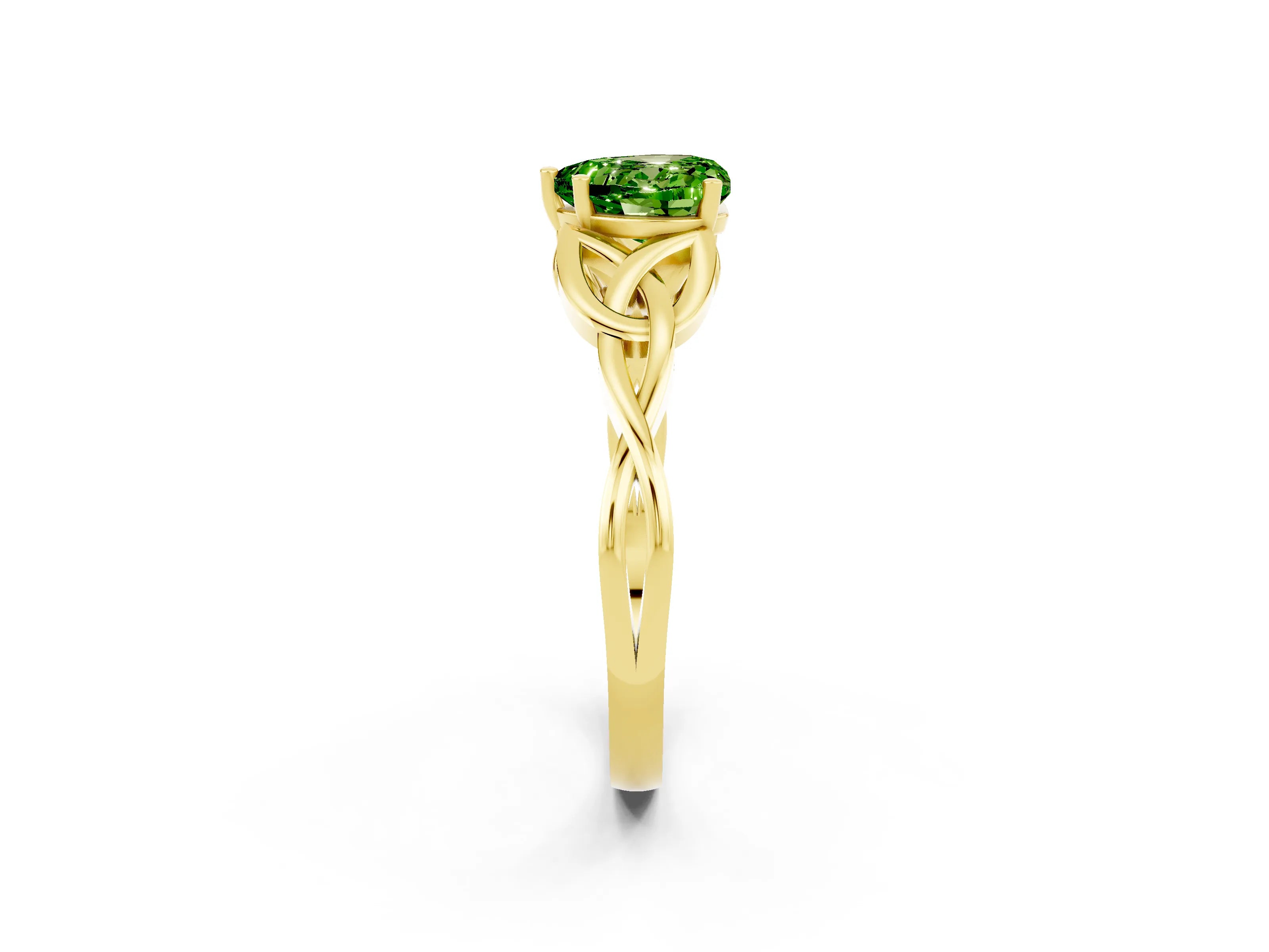 Yellow gold Heart Cut Peridot Solitaire Celtic Knot Ring with Four-Prong Setting_14